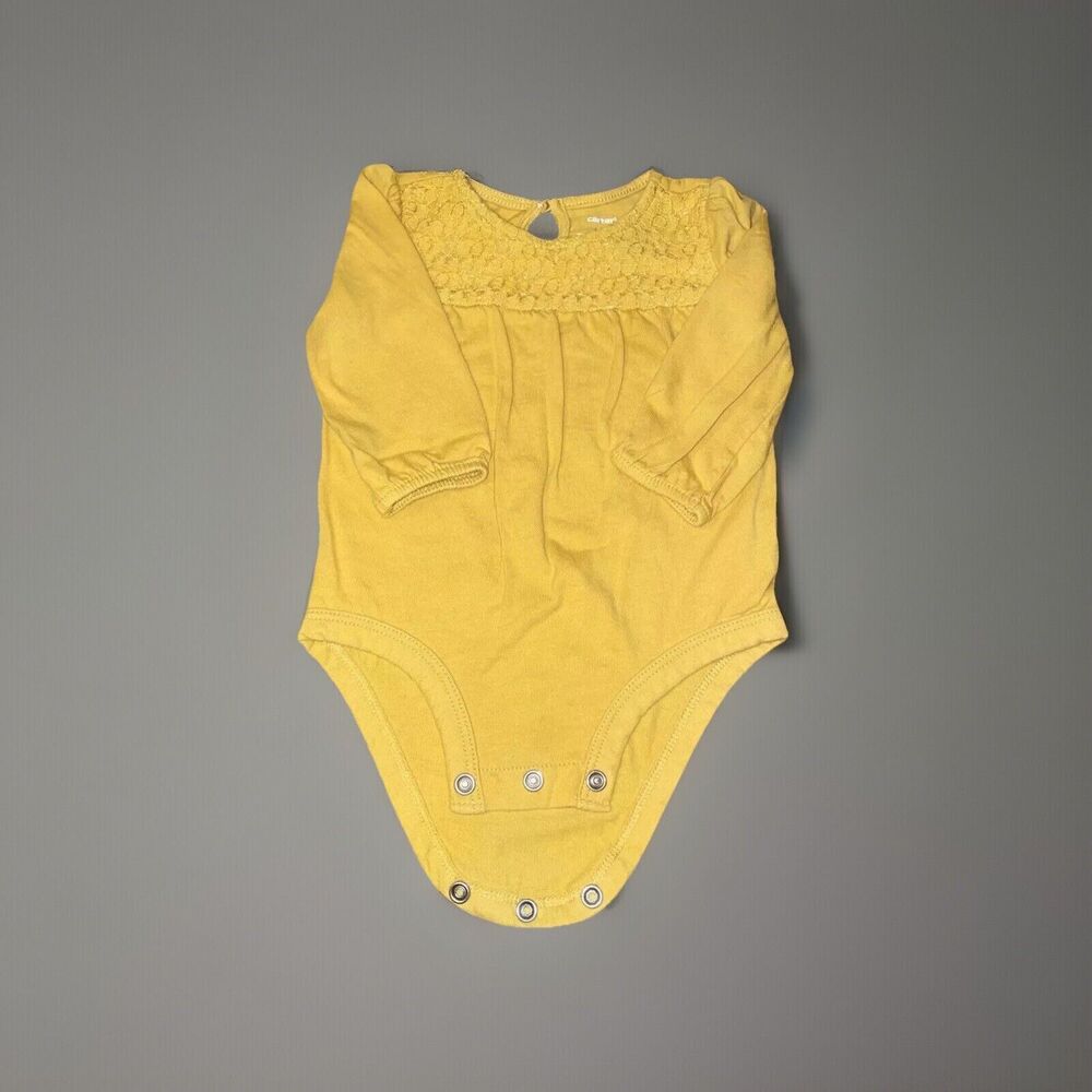 Carter’s Baby Girl Long Sleeve Mustard Yellow Bodysuit Size 6 Months Snaps